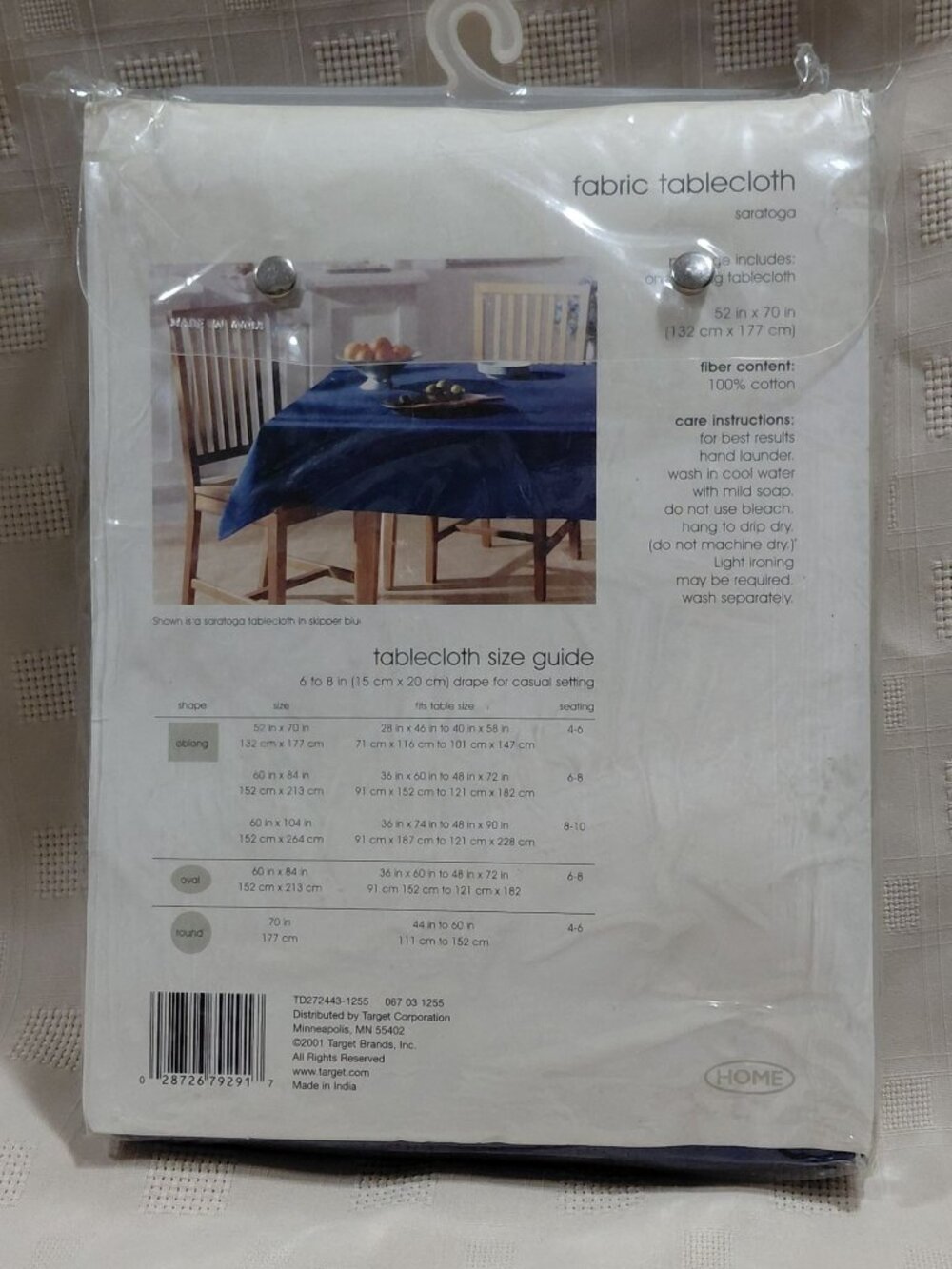 NOS Fabric Tablecloth Saratoga Oblong 52 X 70 In Skipper Blue 100% Cotton - Picture 6 of 6